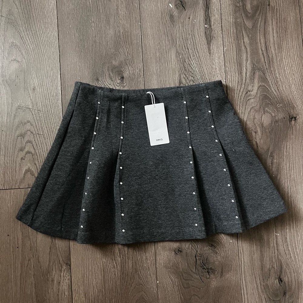 Mango Charcoal Skater Skirt with Pearl Accents